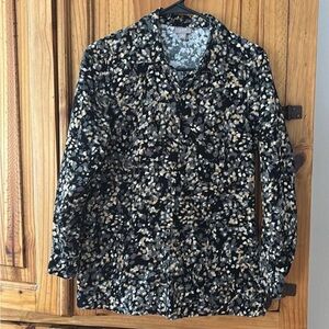 J. Jill Floral 100% Cotton Corduroy button up shirt blouse Petite S EUC